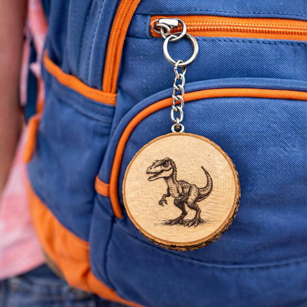 Dinosaurier für Kinder Lasergravierter Holz Schlüsselanhänger