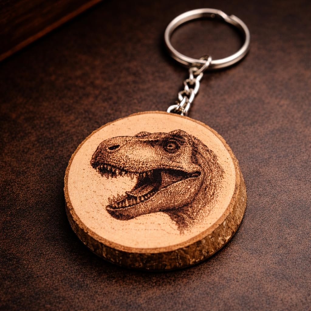 Dinosaurier T-Rex Lasergravierter Holz Schlüsselanhänger