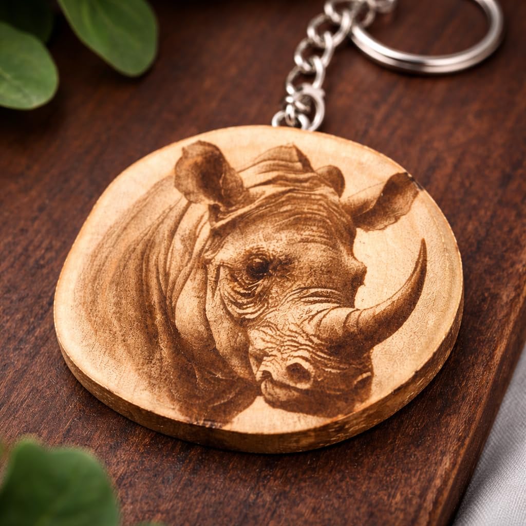 Nashorn Lasergravur Anhänger Lasergravierter Holz Schlüsselanhänger