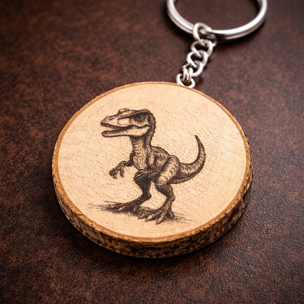 Dinosaurier für Kinder Lasergravierter Holz Schlüsselanhänger