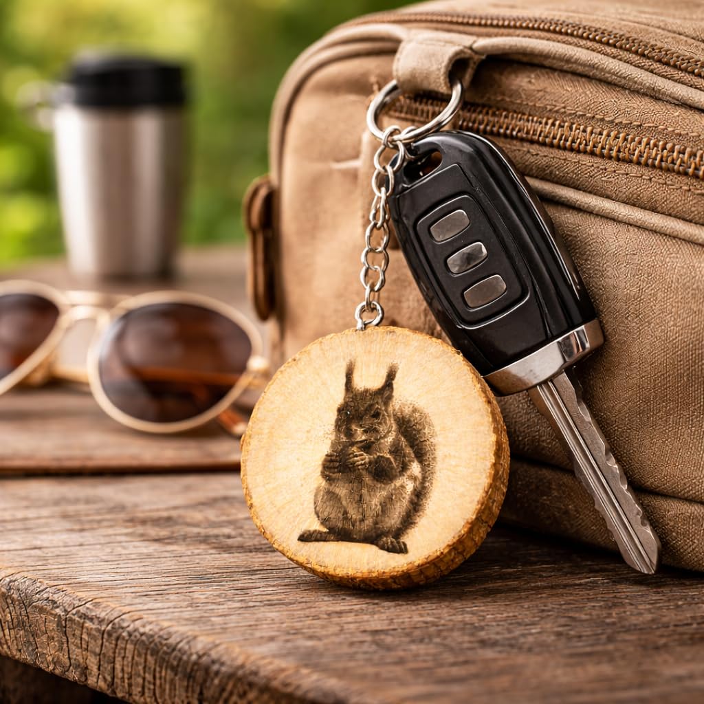 Eichhörnchen Lasergravierter Holz Schlüsselanhänger