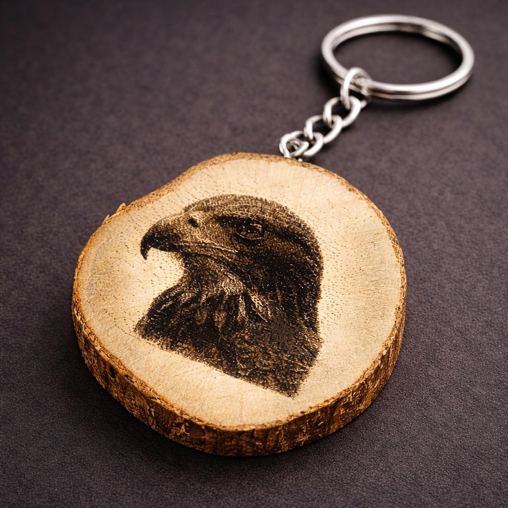 Bussard Lasergravierter Holz Schlüsselanhänger