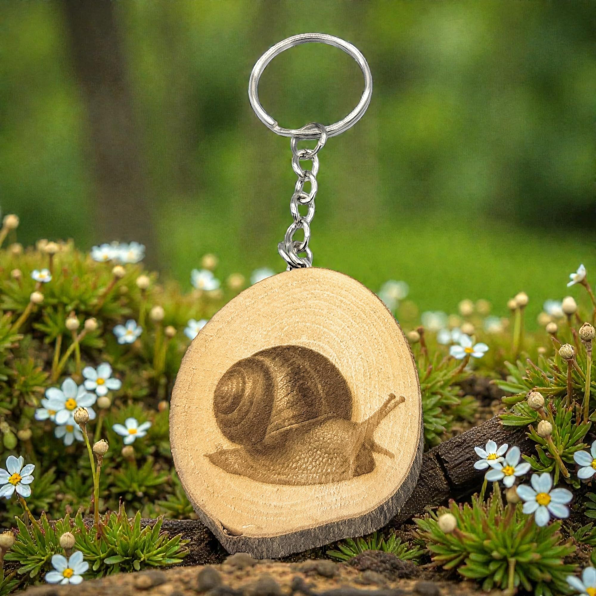 Schnecke Lasergravierter Holz Schlüsselanhänger