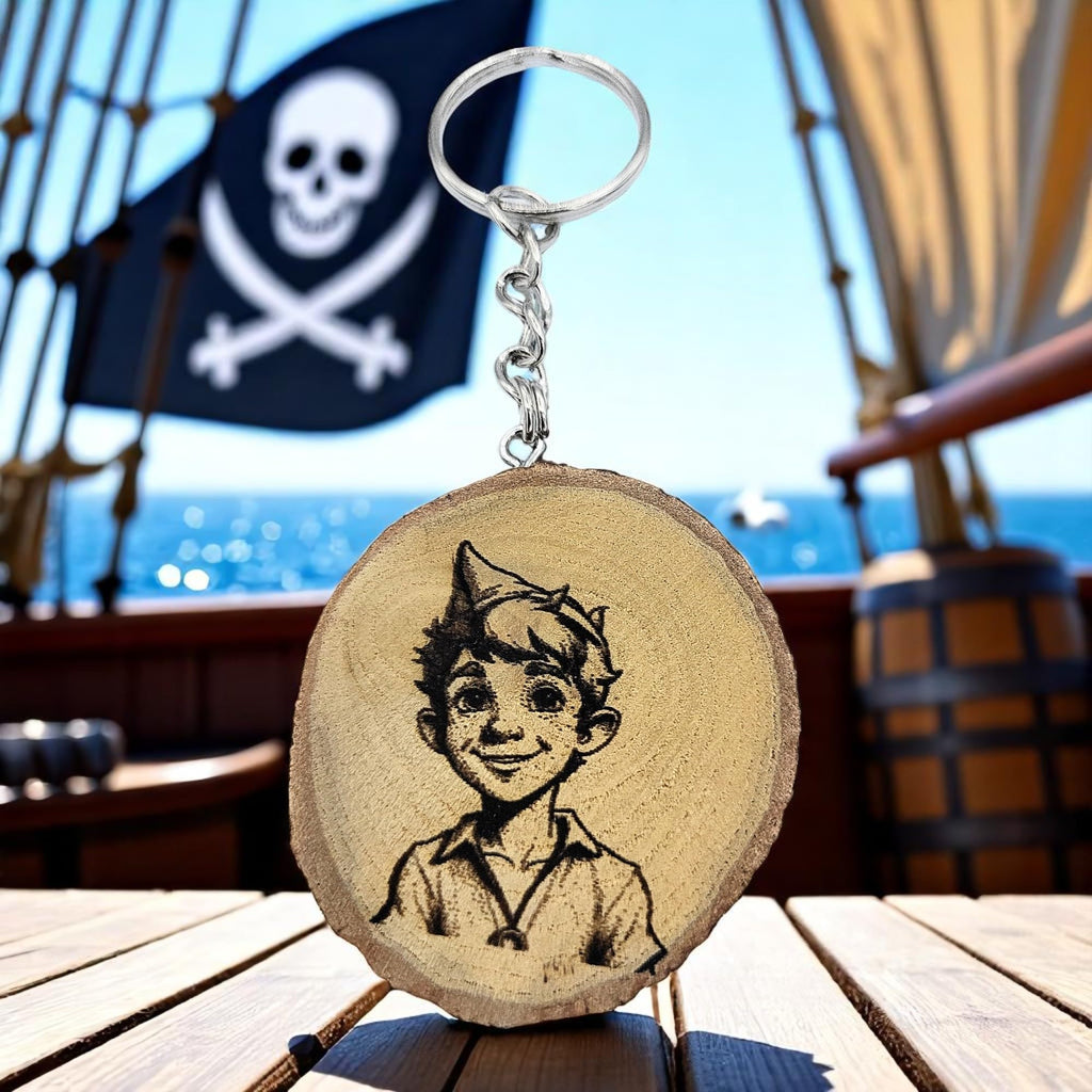Peter Pan Lasergravierter Holz Schlüsselanhänger