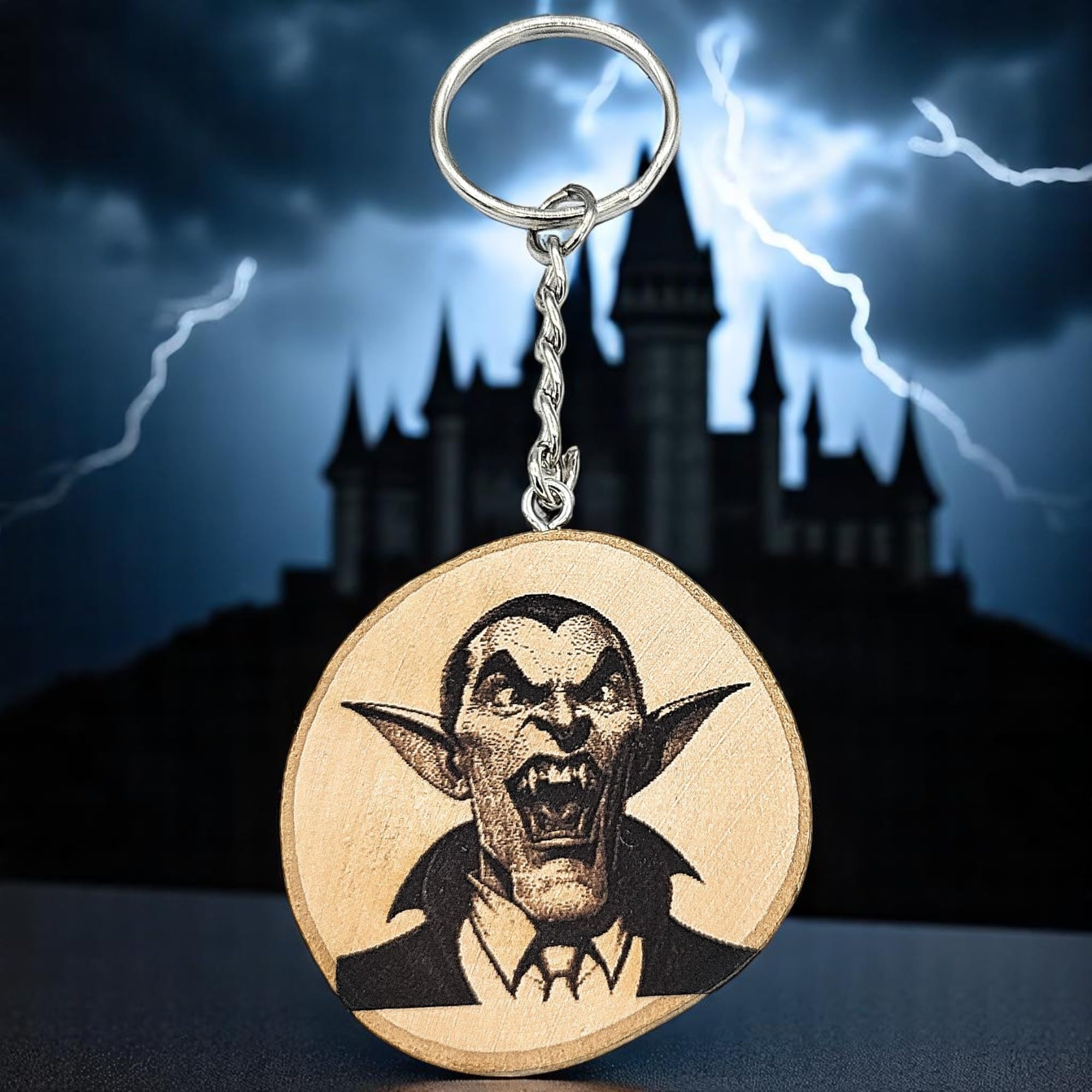 Dracula Nosferatu Vampir Lasergravierter Holz Schlüsselanhänger