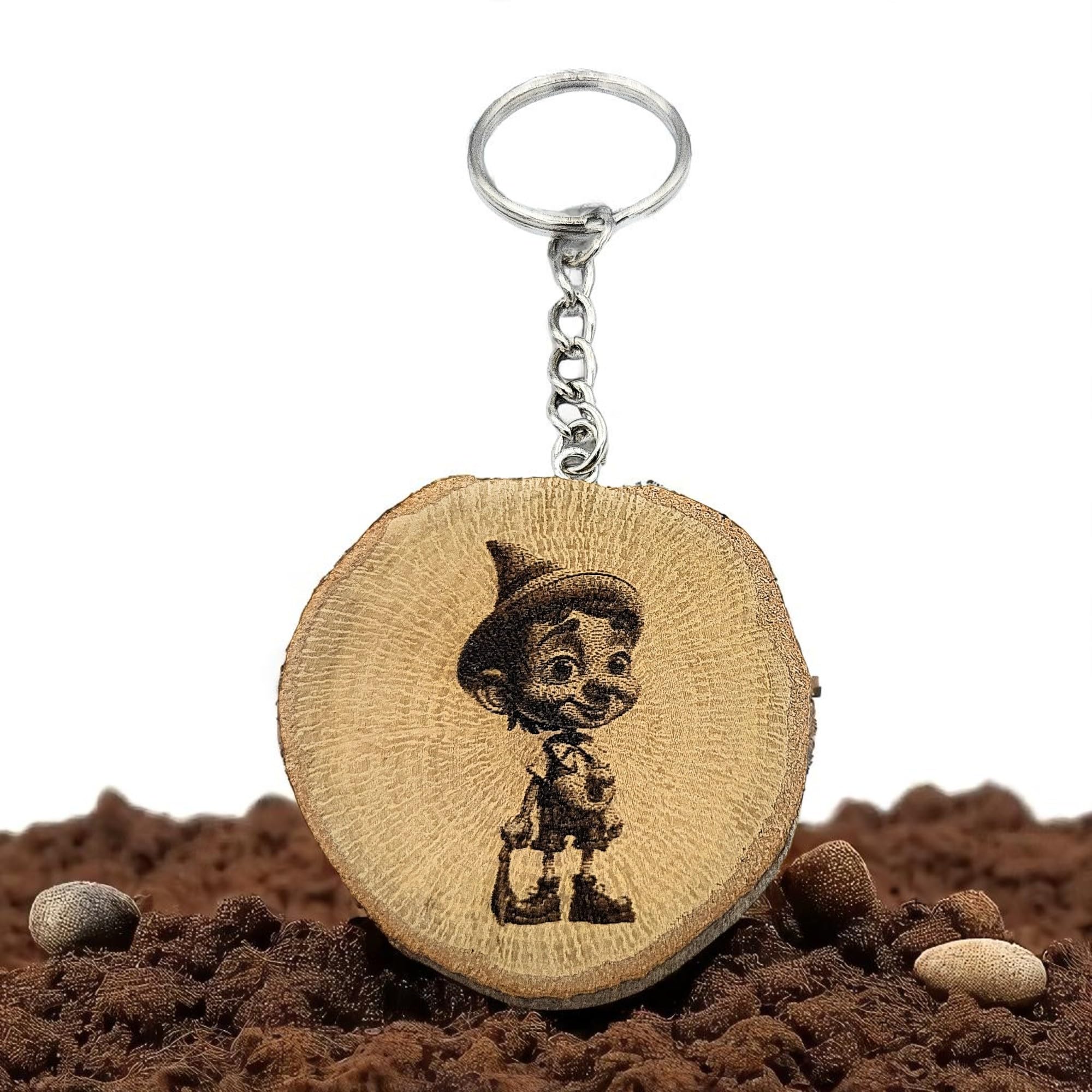 Pinocchio mit Lasergravur Lasergravierter Holz Schlüsselanhänger