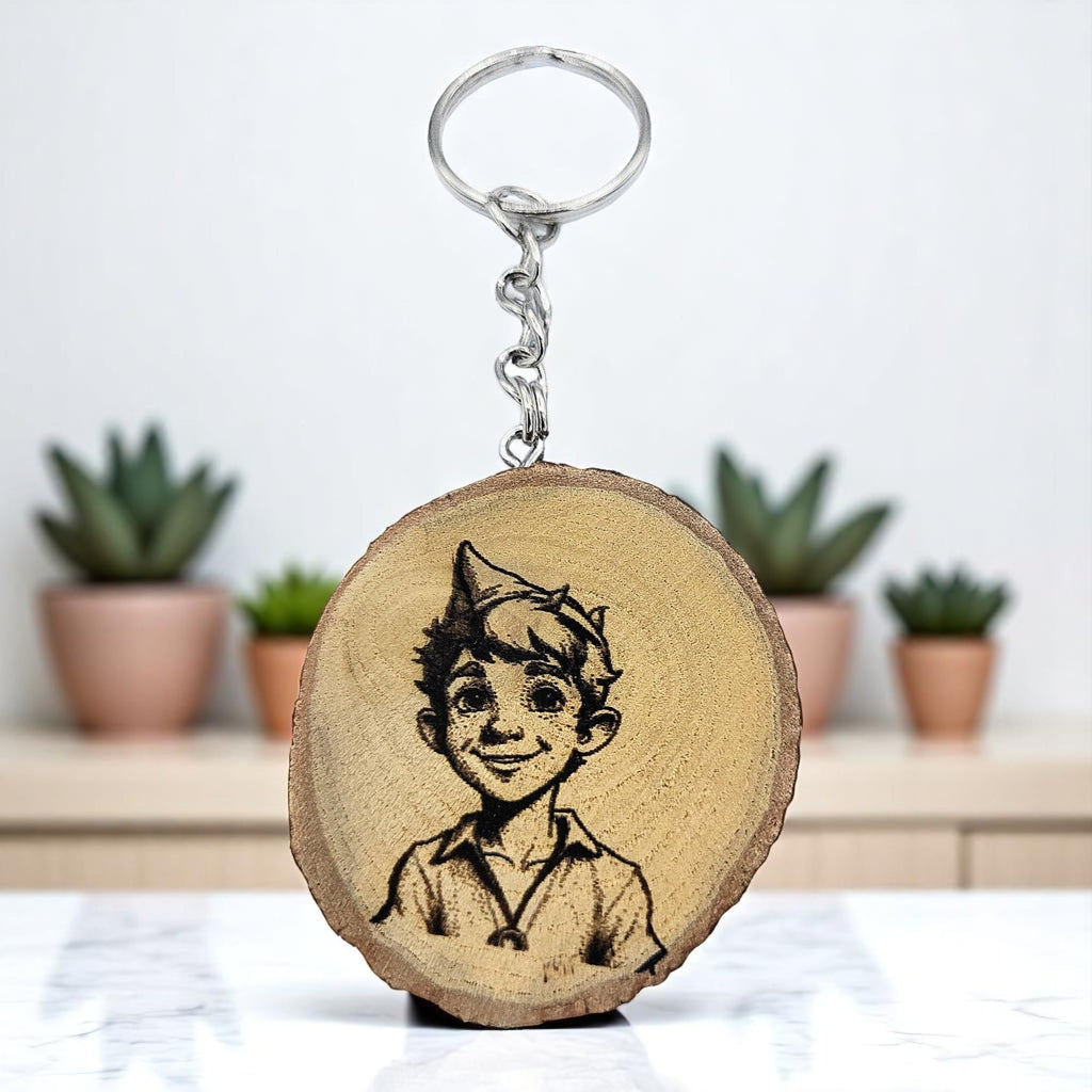 Peter Pan Lasergravierter Holz Schlüsselanhänger