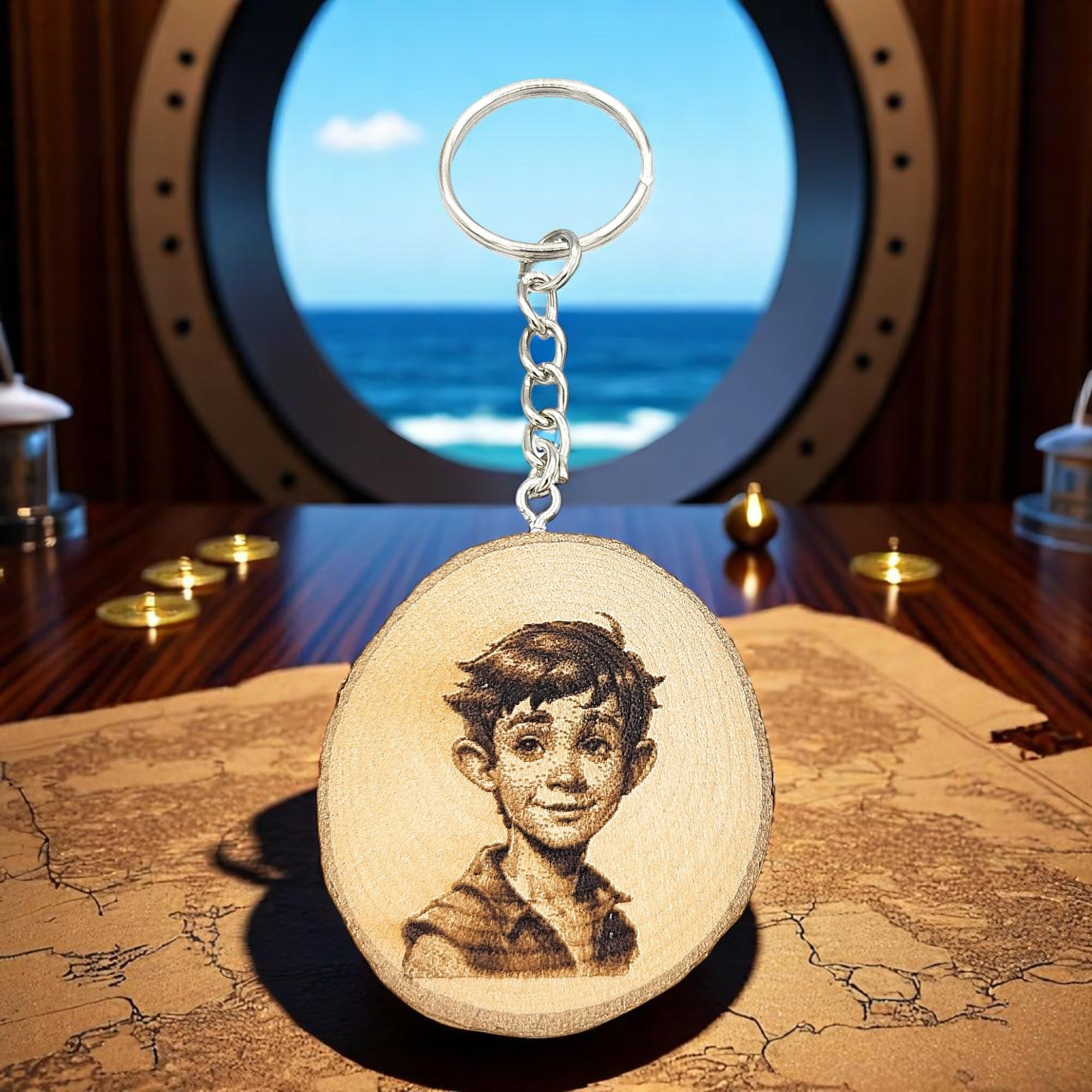 Peter Pan Lasergravierter Holz Schlüsselanhänger