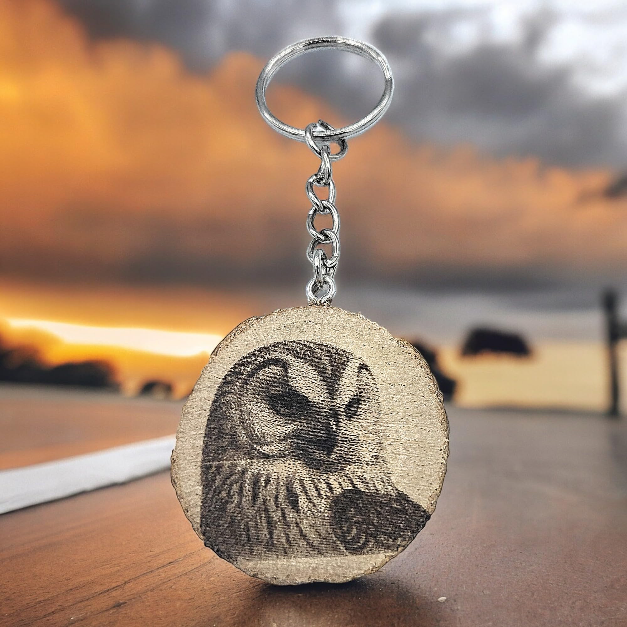 Schnee-Eule Greifvogel Lasergravierter Holz Schlüsselanhänger