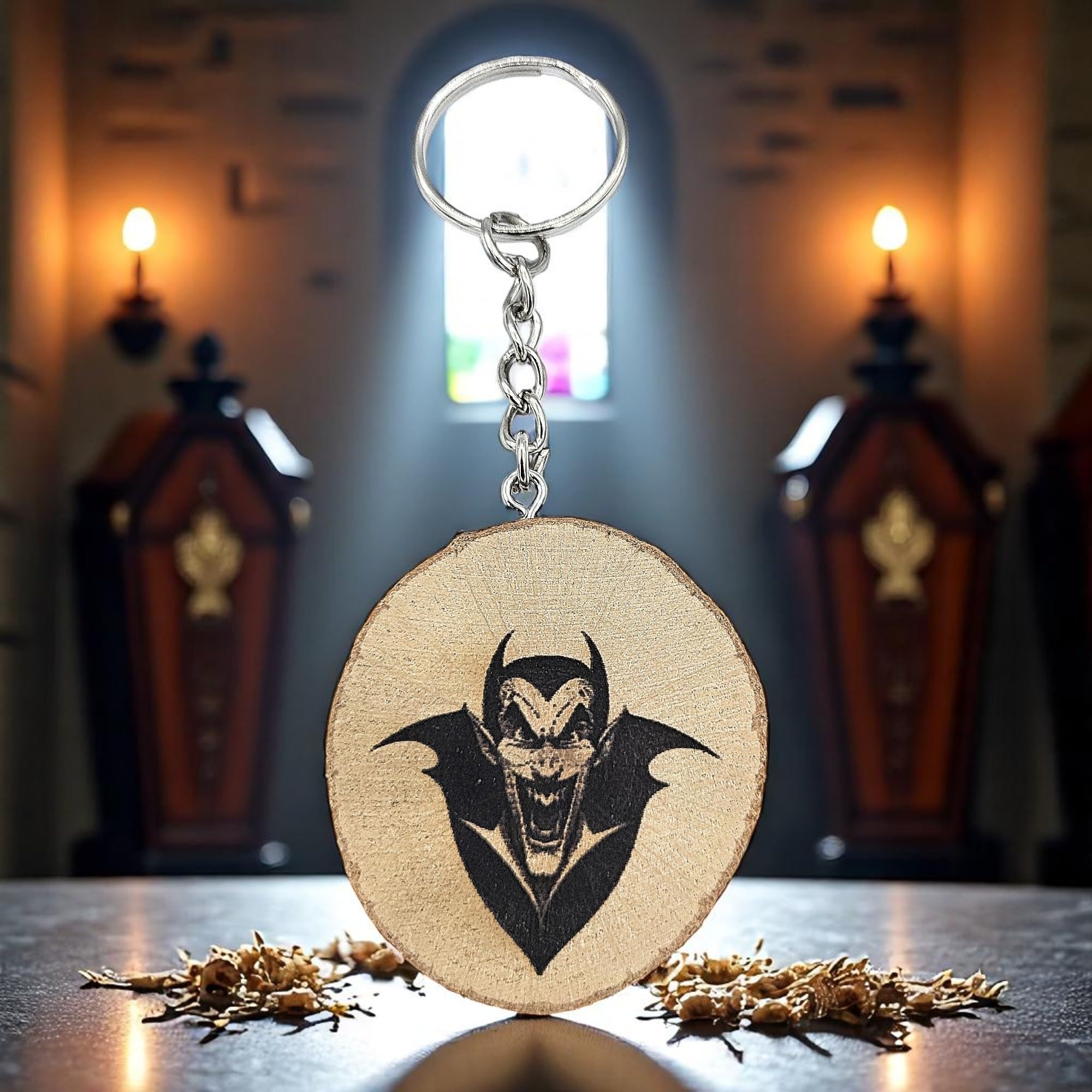 Dracula Nosferatu Vampir Lasergravierter Holz Schlüsselanhänger