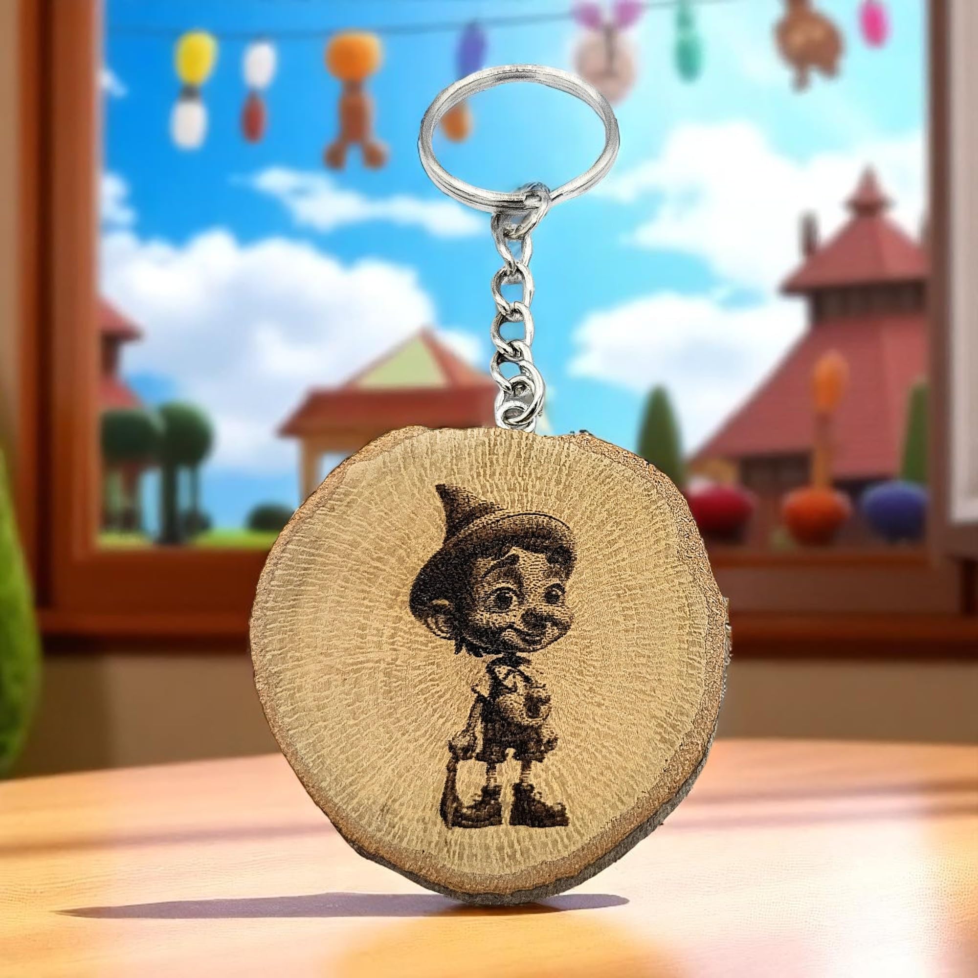 Pinocchio mit Lasergravur Lasergravierter Holz Schlüsselanhänger