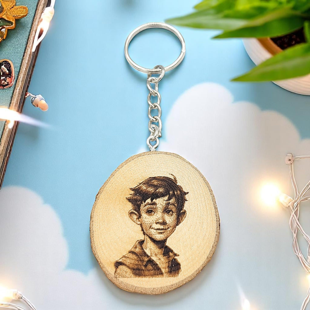 Peter Pan Lasergravierter Holz Schlüsselanhänger