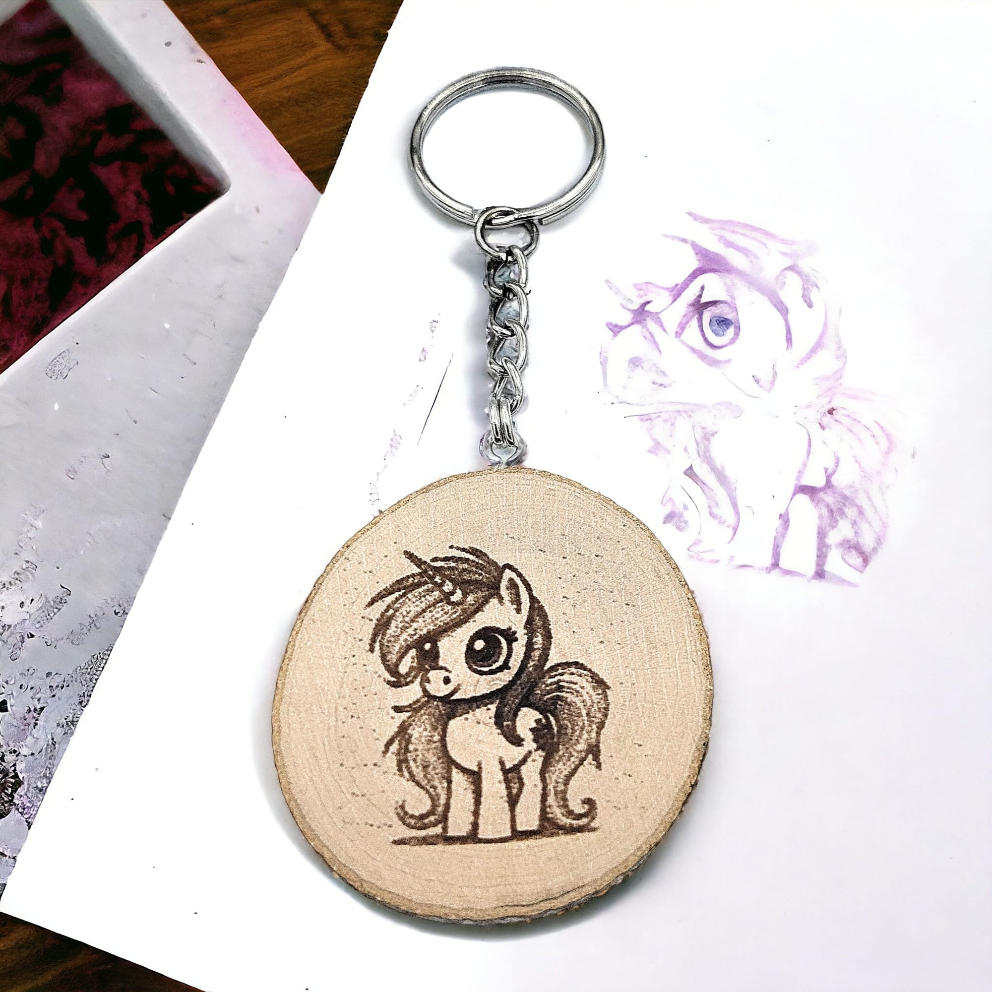 Little Pony Majisches Einhorn Lasergravierter Holz Schlüsselanhänger