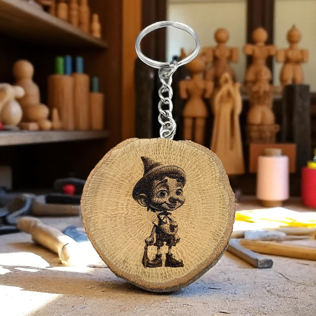 Pinocchio mit Lasergravur Lasergravierter Holz Schlüsselanhänger