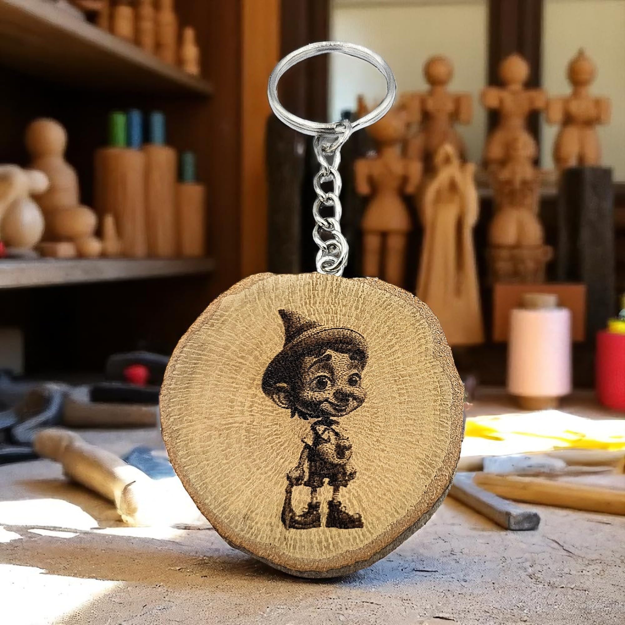 Pinocchio mit Lasergravur Lasergravierter Holz Schlüsselanhänger