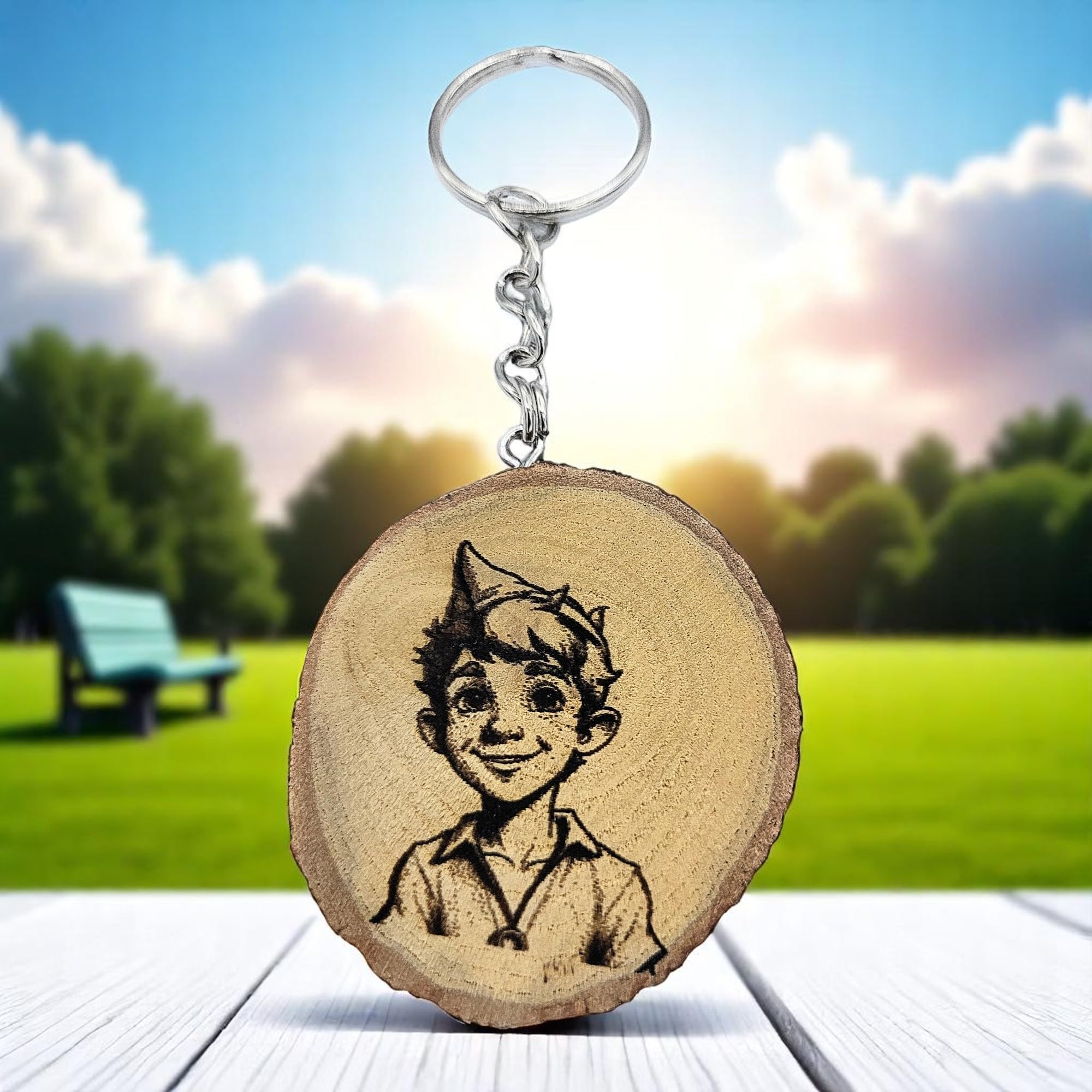 Peter Pan Lasergravierter Holz Schlüsselanhänger