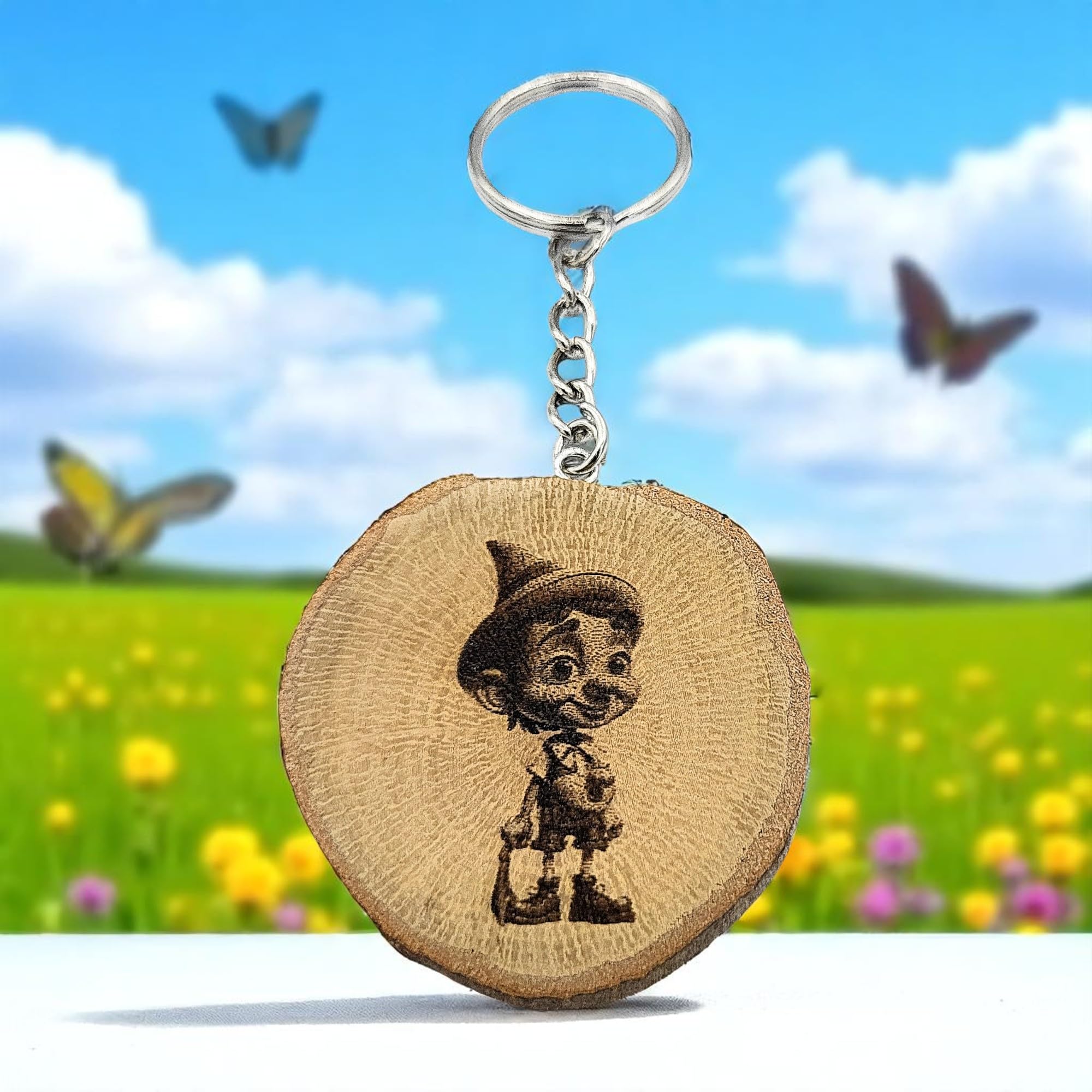 Pinocchio mit Lasergravur Lasergravierter Holz Schlüsselanhänger