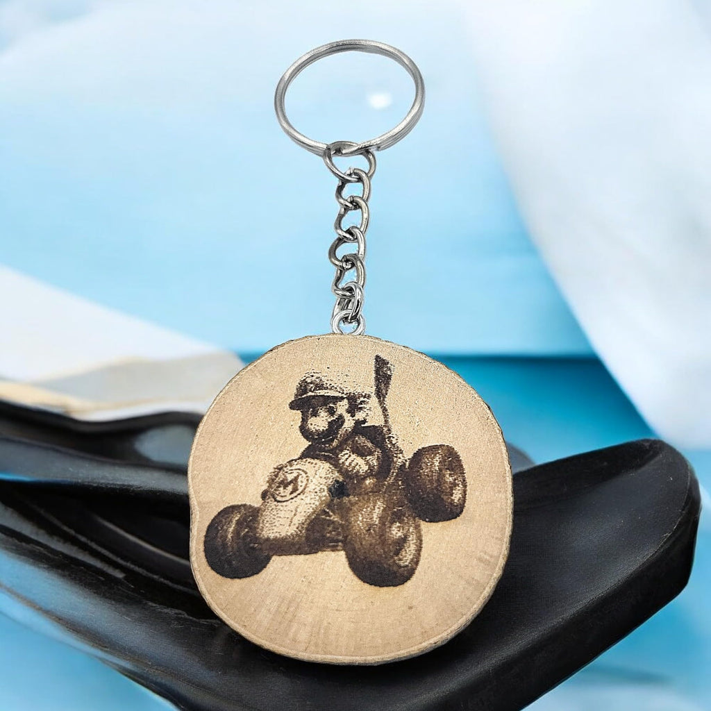 Kart Gamer Lasergravierter Holz Schlüsselanhänger