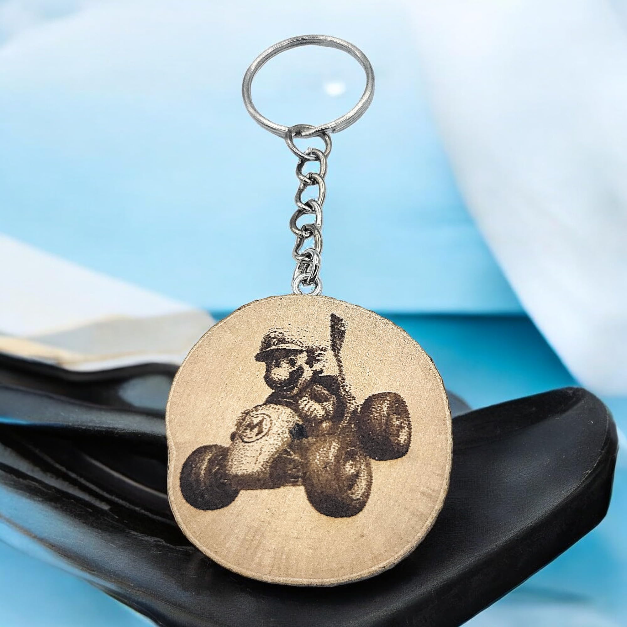 Kart Gamer Lasergravierter Holz Schlüsselanhänger