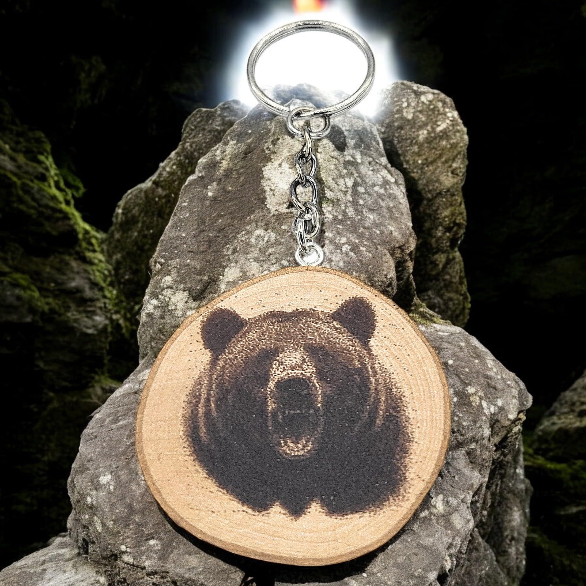 Grizzlybär Lasergravierter Holz Schlüsselanhänger