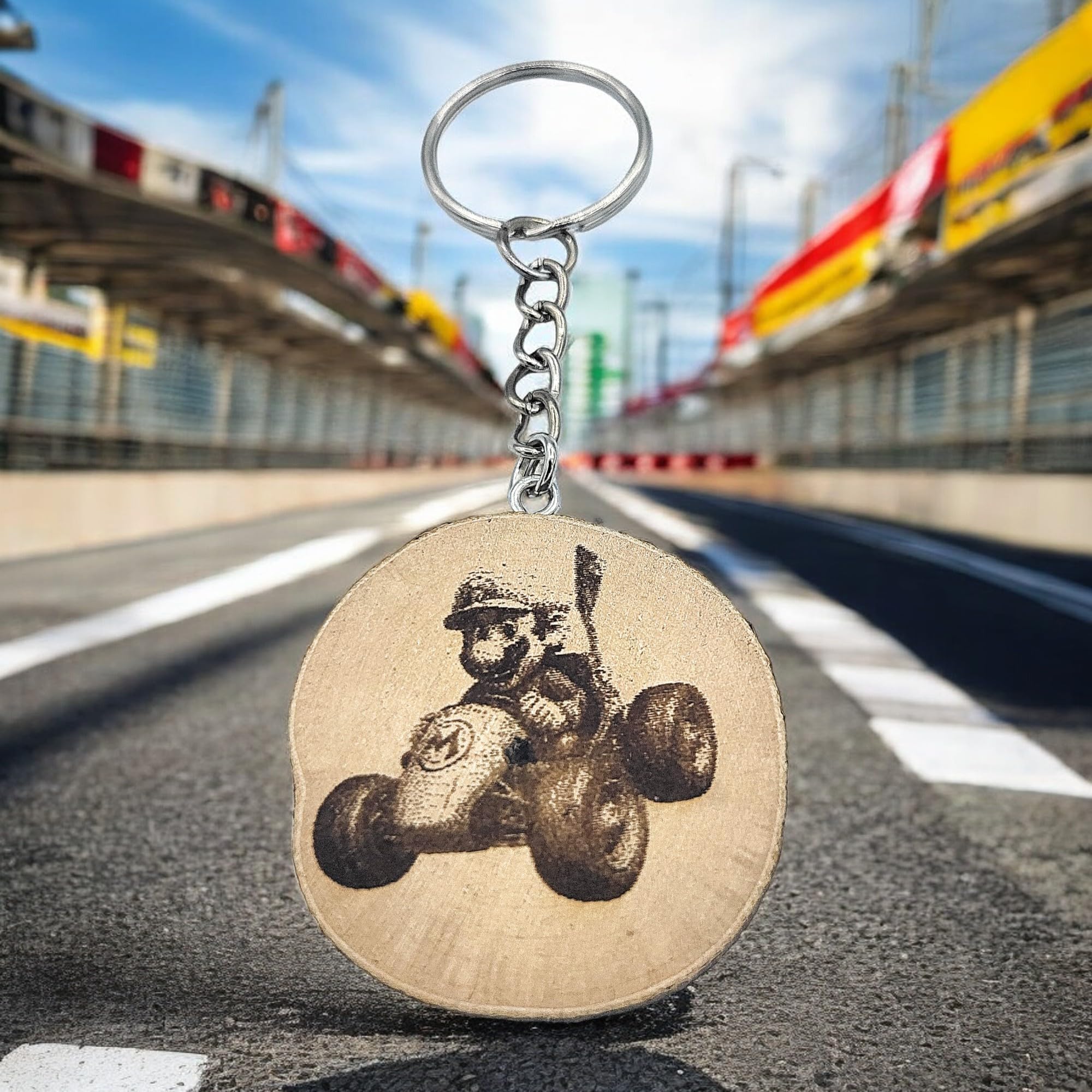 Kart Gamer Lasergravierter Holz Schlüsselanhänger