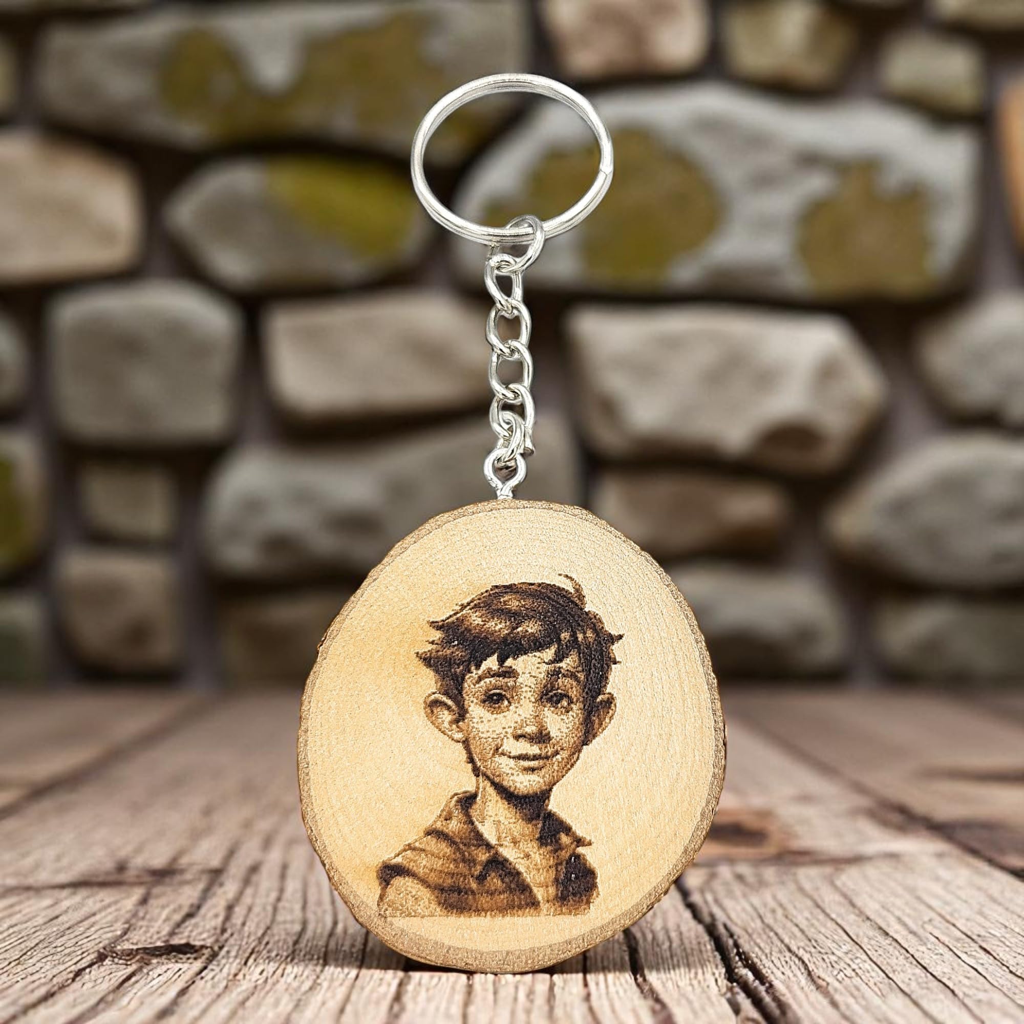 Peter Pan Lasergravierter Holz Schlüsselanhänger