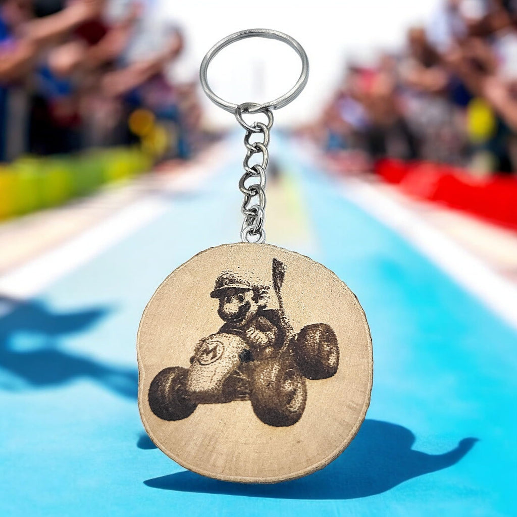 Kart Gamer Lasergravierter Holz Schlüsselanhänger