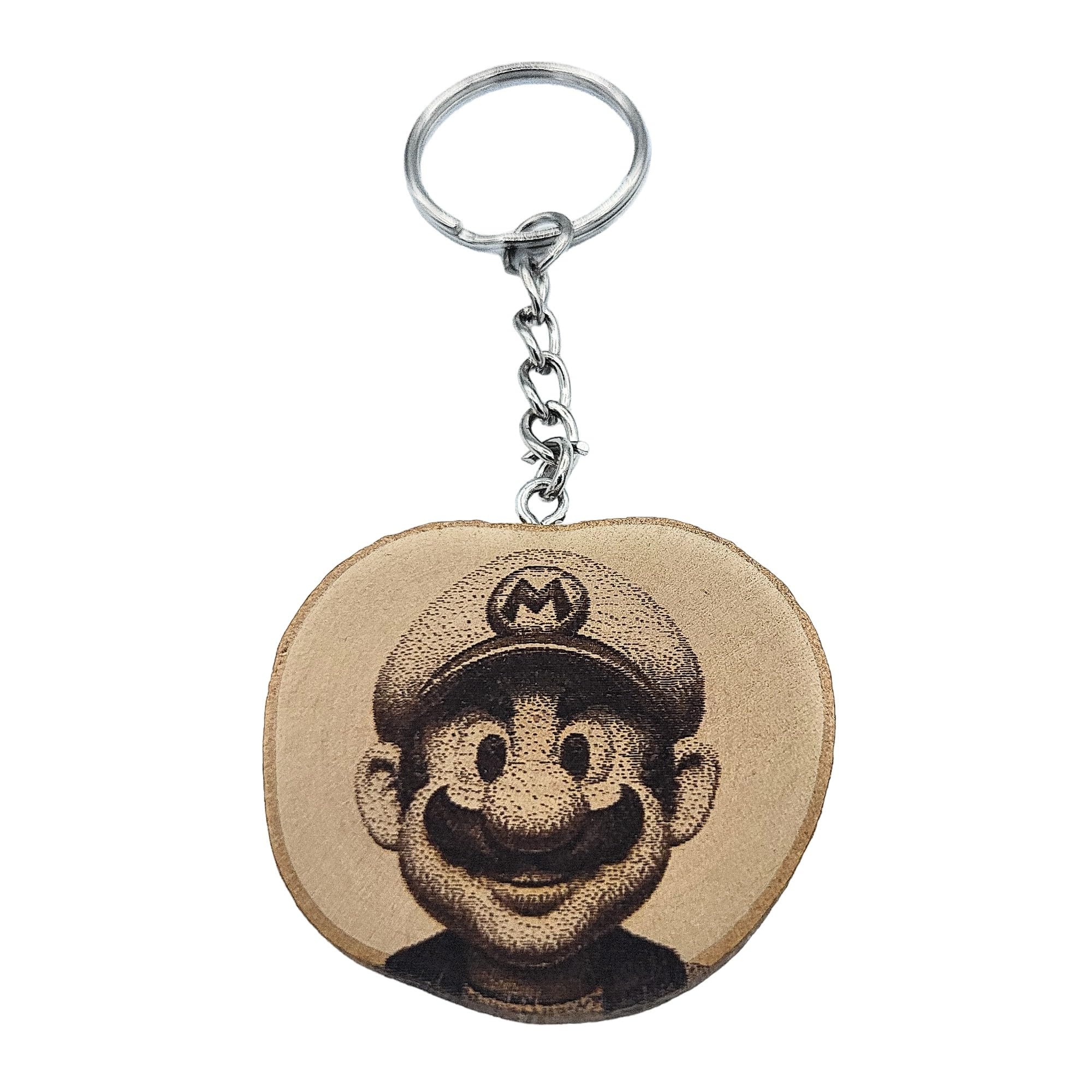 Promotech Gamer Mario Handgefertigter Lasergravierter Einzelstück Schlüsselanhänger aus Holz – Retro Videospiel Design, Naturholz, Geschenkidee für Gamer