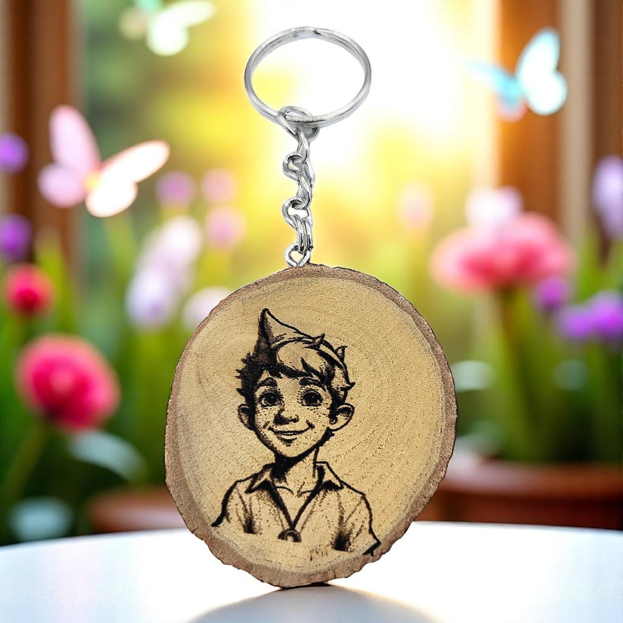 Peter Pan Lasergravierter Holz Schlüsselanhänger