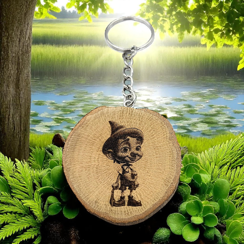 Pinocchio mit Lasergravur Lasergravierter Holz Schlüsselanhänger
