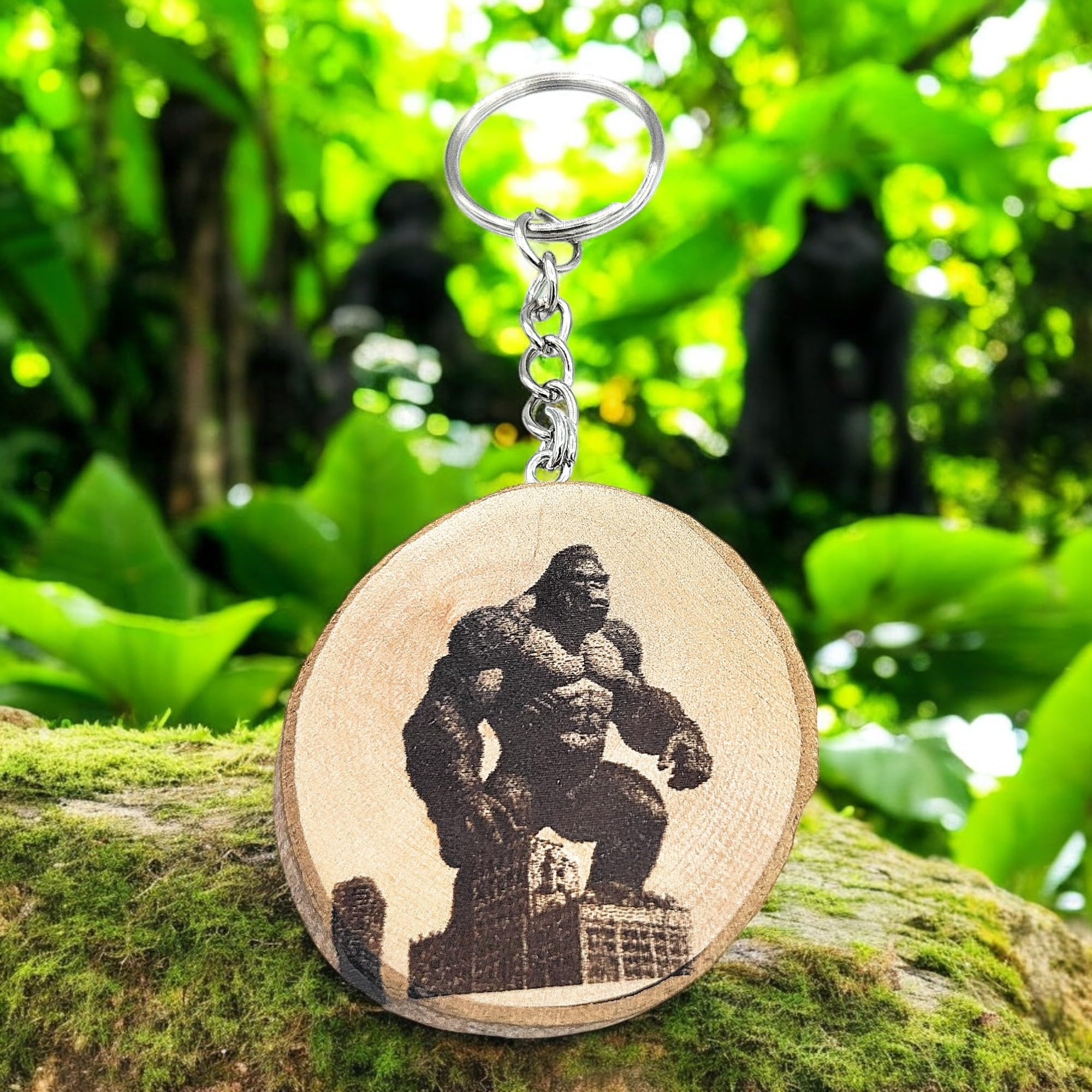 Crazy Gorilla Lasergravierter Holz Schlüsselanhänger