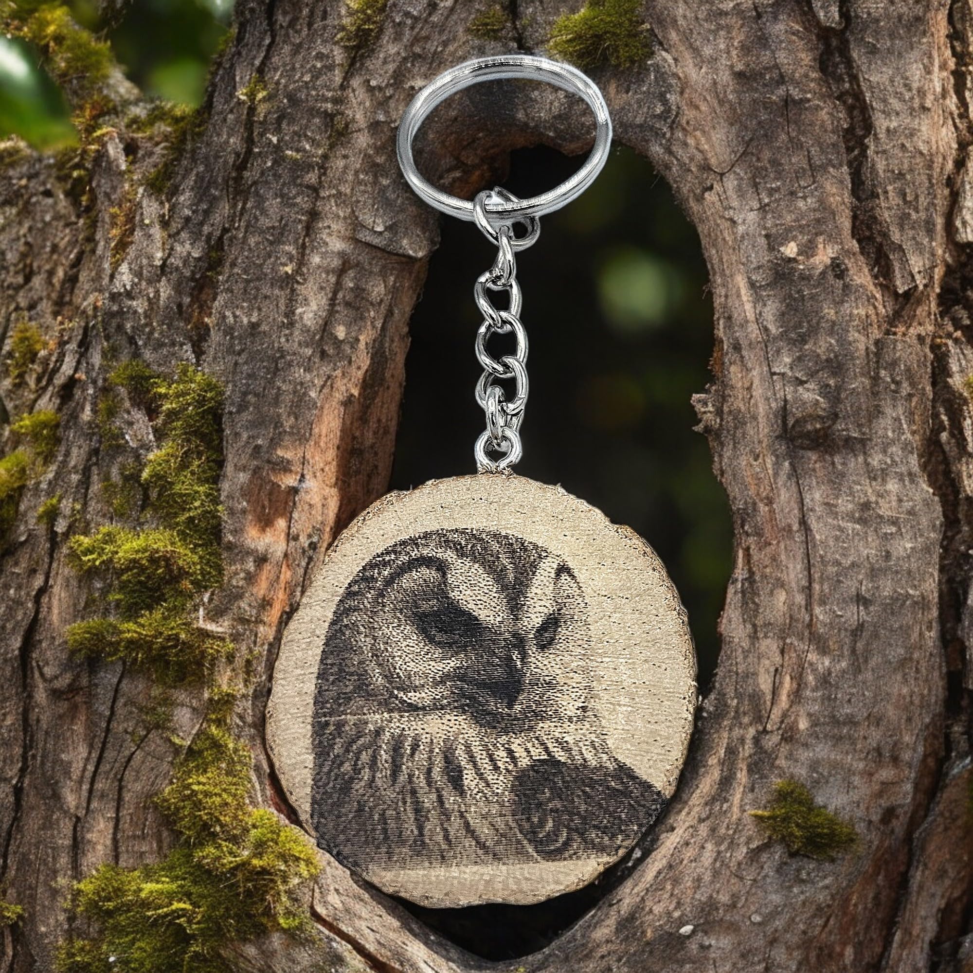 Schnee-Eule Greifvogel Lasergravierter Holz Schlüsselanhänger