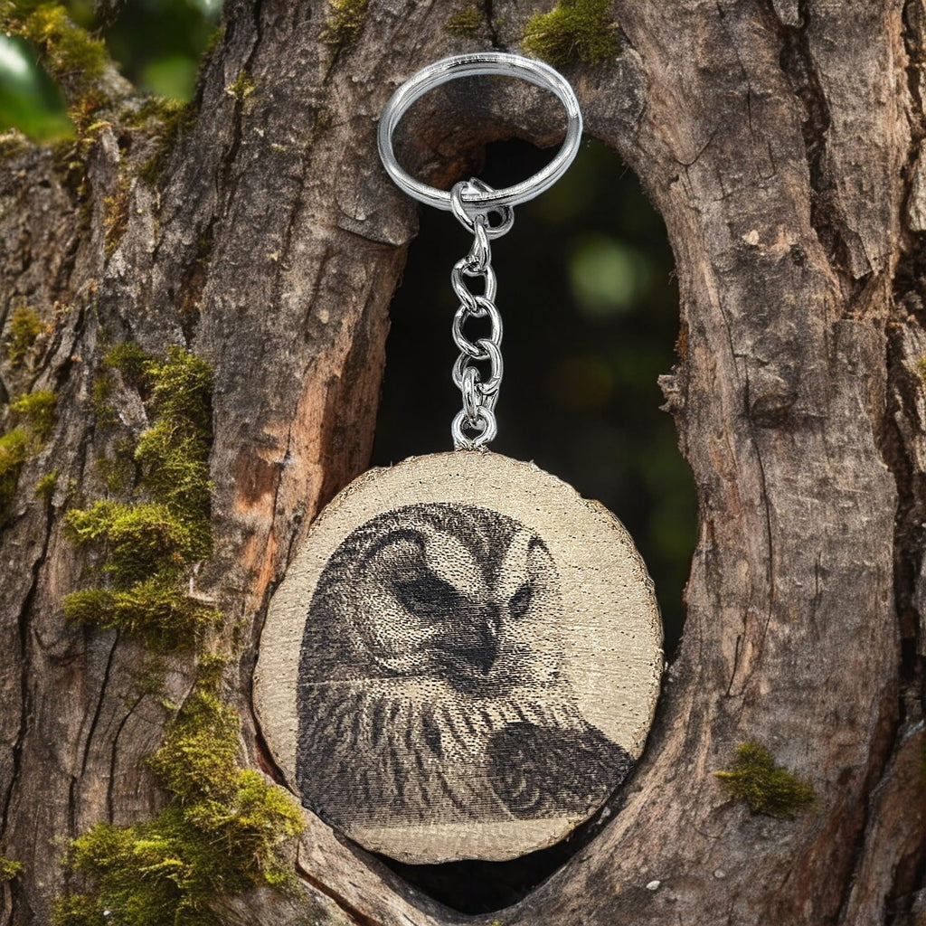 Schnee-Eule Greifvogel Lasergravierter Holz Schlüsselanhänger