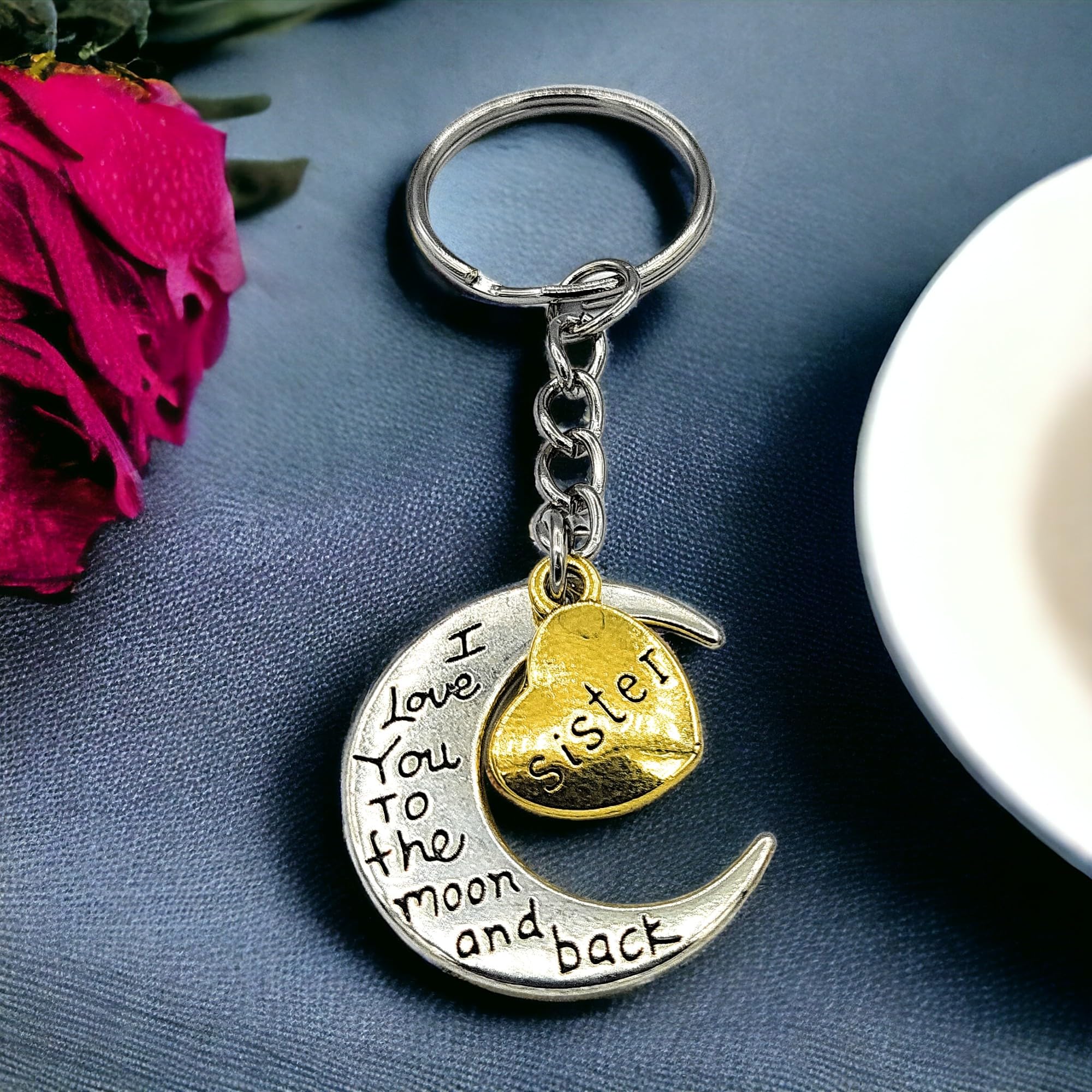 Metal 'Ich liebe Dich zum Mond und Zurück' Schlüsselanhänger