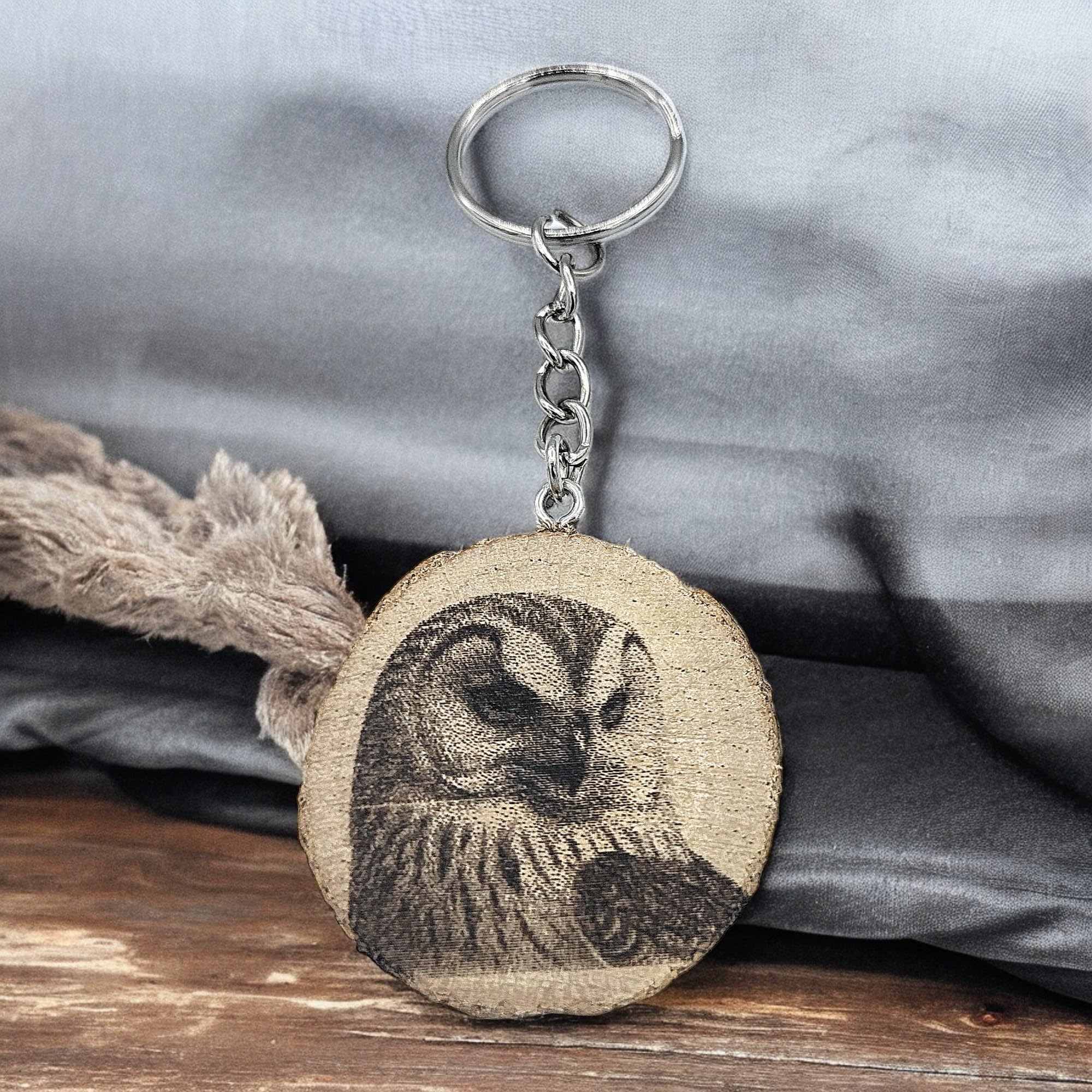Schnee-Eule Greifvogel Lasergravierter Holz Schlüsselanhänger