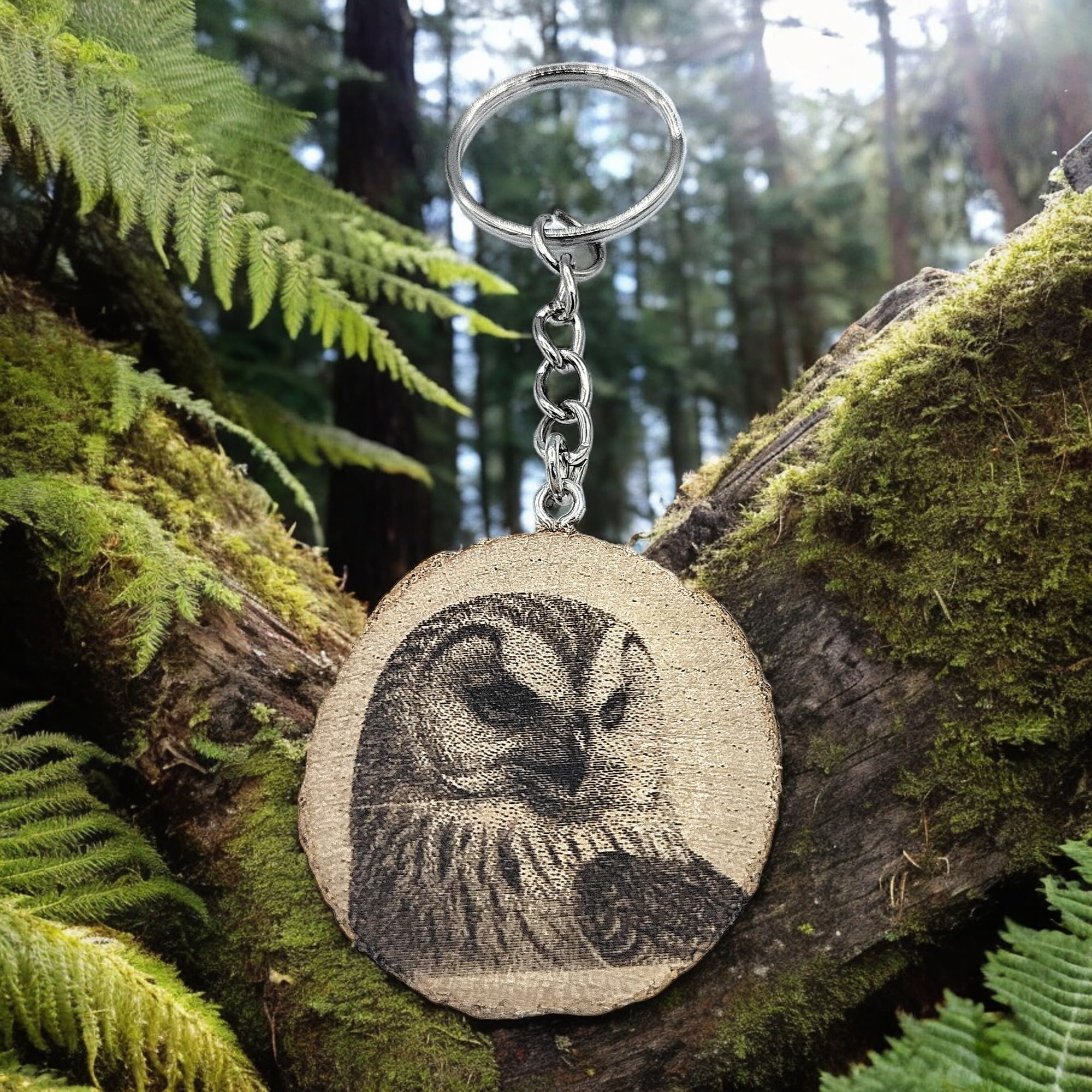 Schnee-Eule Greifvogel Lasergravierter Holz Schlüsselanhänger