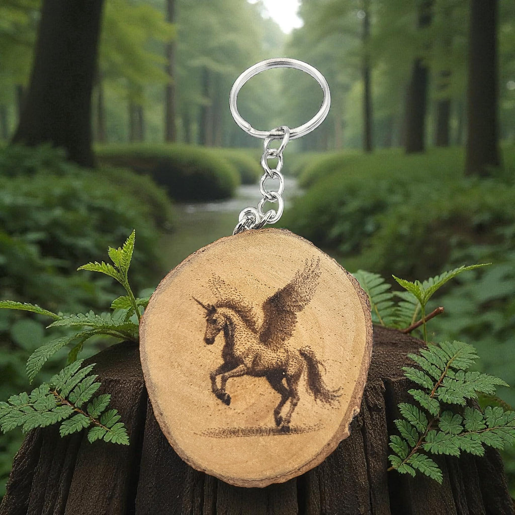 Pegasus Lasergravierter Holz Schlüsselanhänger