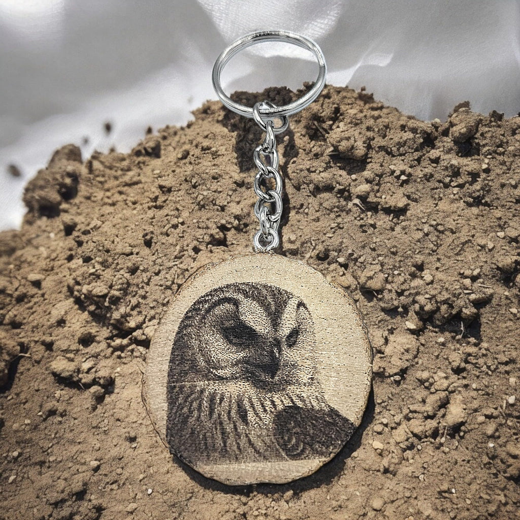Schnee-Eule Greifvogel Lasergravierter Holz Schlüsselanhänger