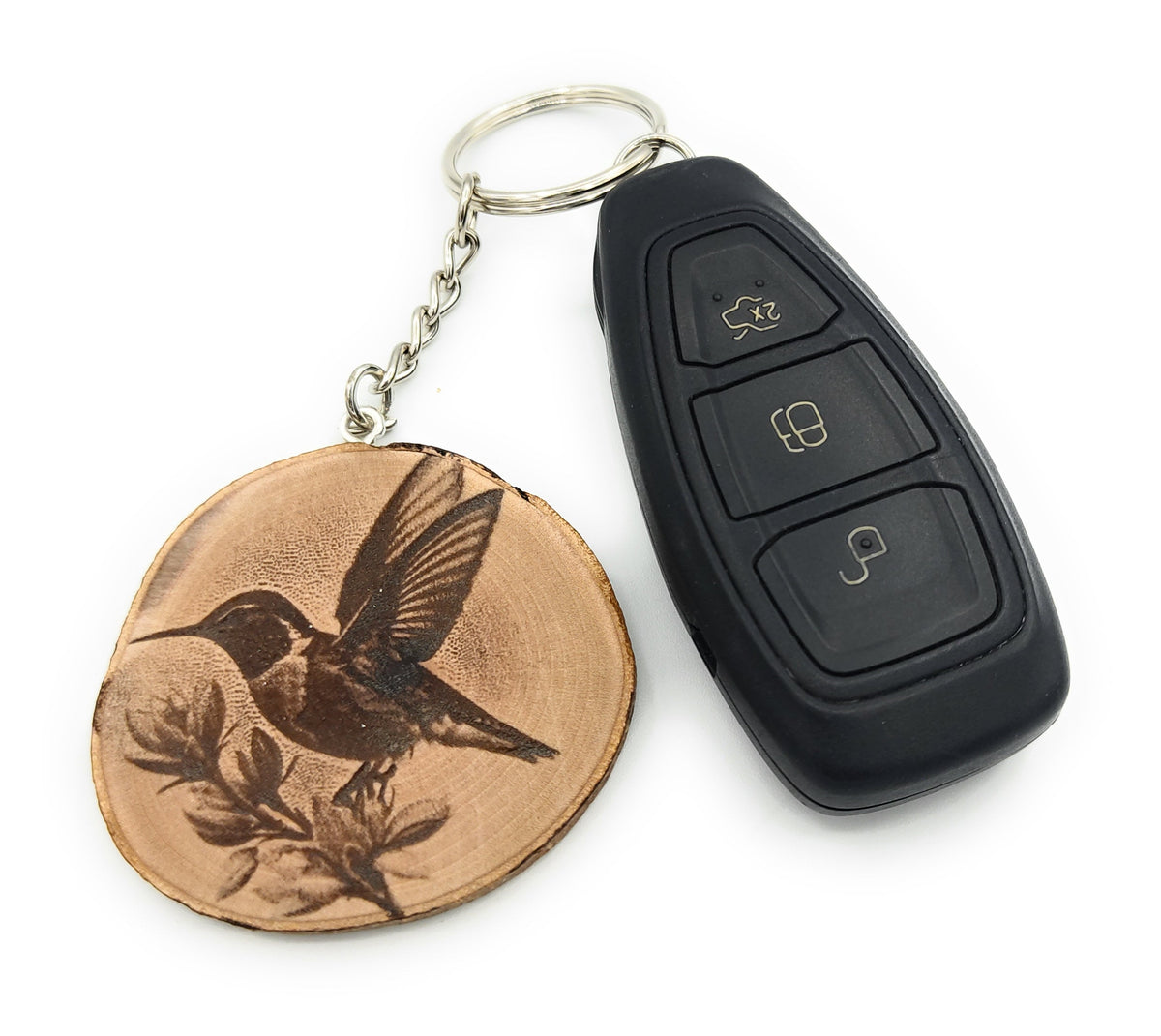 Hübscher Kolibri Handgefertigter und naturbelassener Einzelstück Lasergravierter Schlüsselanhänger aus Holz
