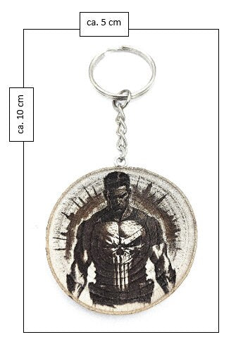 The Punisher Handgefertigter und naturbelassener Einzelstück Lasergravierter Schlüsselanhänger aus Holz