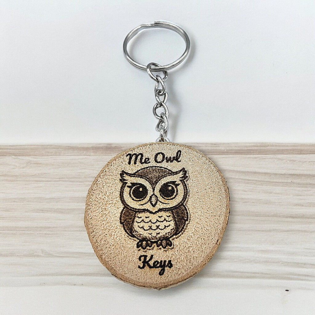 Lustiger "Me Owl Keys" Handgefertigter und naturbelassener Einzelstück Schlüsselanhänger aus Holz