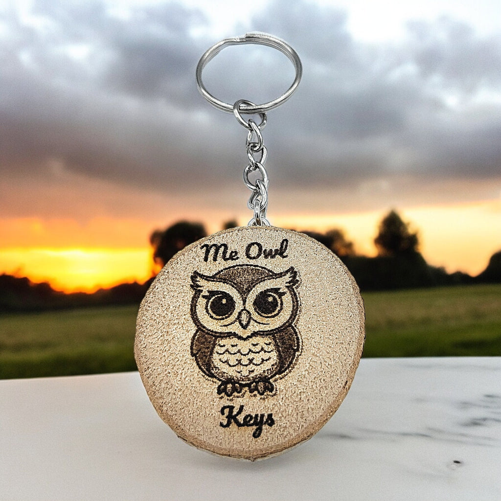 Lustiger "Me Owl Keys" Handgefertigter und naturbelassener Einzelstück Schlüsselanhänger aus Holz