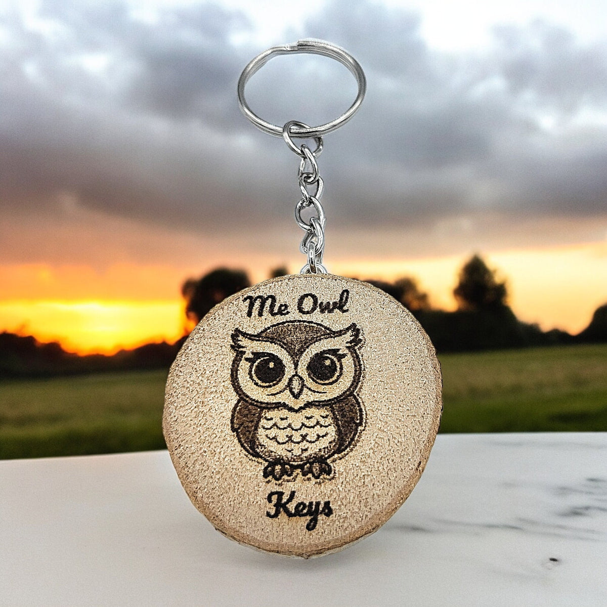 Lustiger "Me Owl Keys" Handgefertigter und naturbelassener Einzelstück Schlüsselanhänger aus Holz