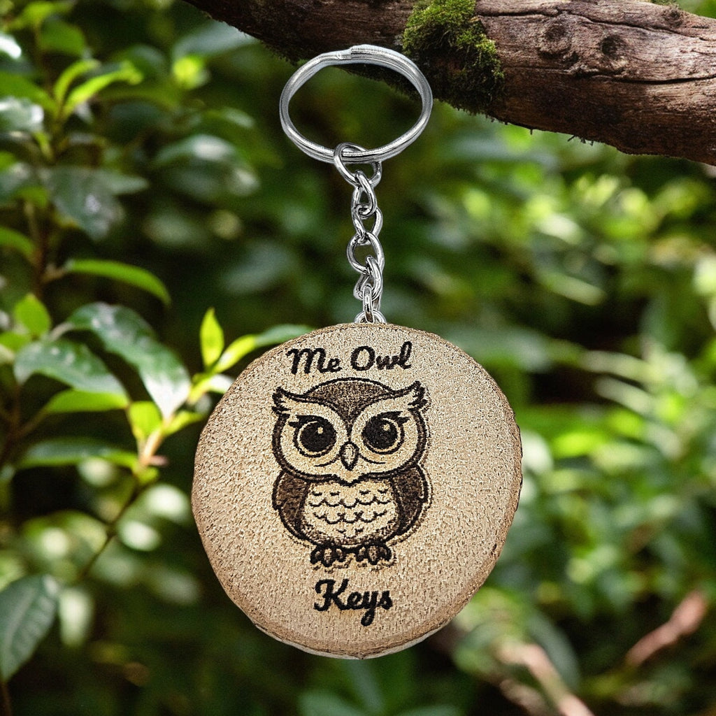 Lustiger "Me Owl Keys" Handgefertigter und naturbelassener Einzelstück Schlüsselanhänger aus Holz