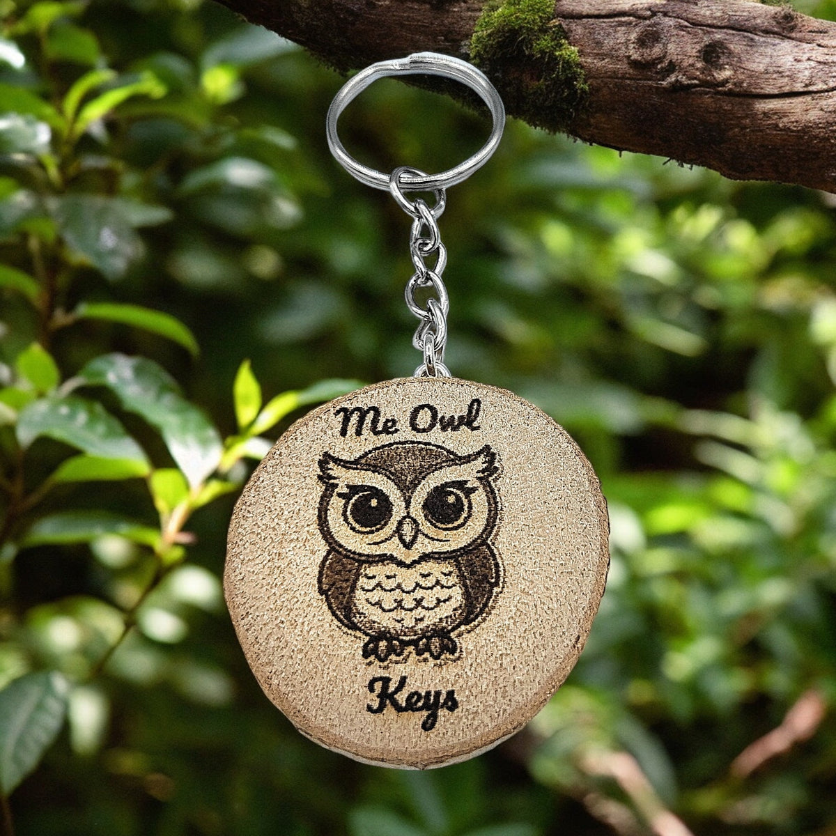 Lustiger "Me Owl Keys" Handgefertigter und naturbelassener Einzelstück Schlüsselanhänger aus Holz
