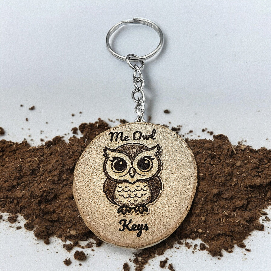 Lustiger "Me Owl Keys" Handgefertigter und naturbelassener Einzelstück Schlüsselanhänger aus Holz