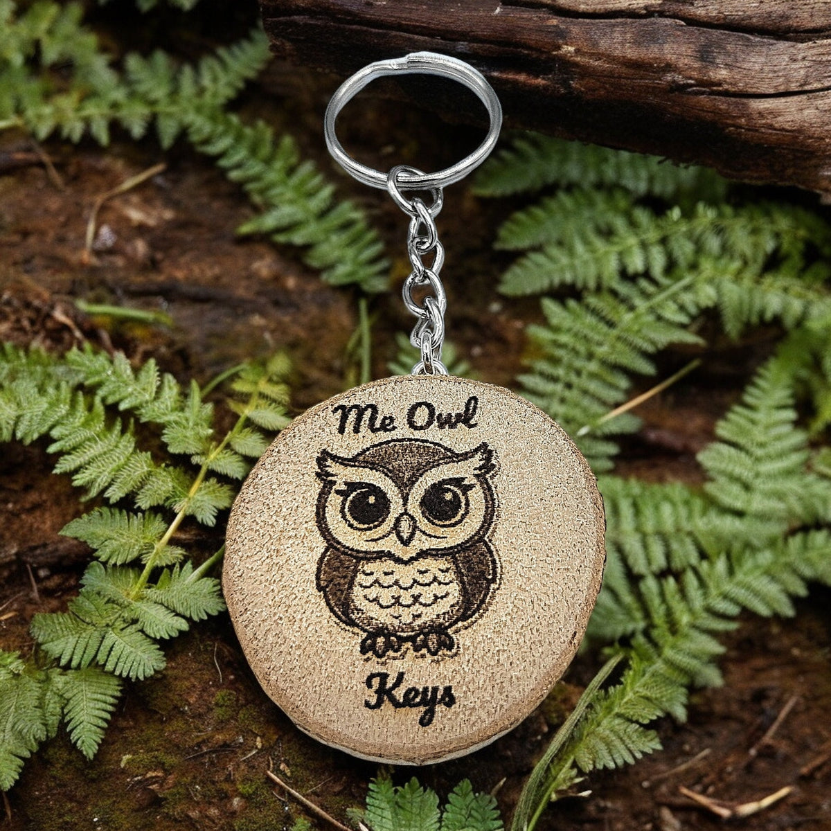 Lustiger "Me Owl Keys" Handgefertigter und naturbelassener Einzelstück Schlüsselanhänger aus Holz