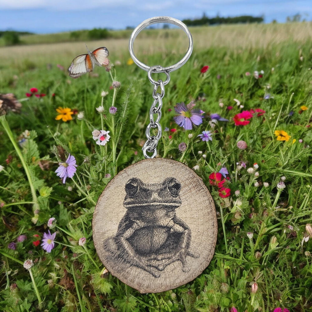 Grüner Baumfrosch Handgefertigter und naturbelassener Einzelstück Lasergravierter Schlüsselanhänger aus Holz