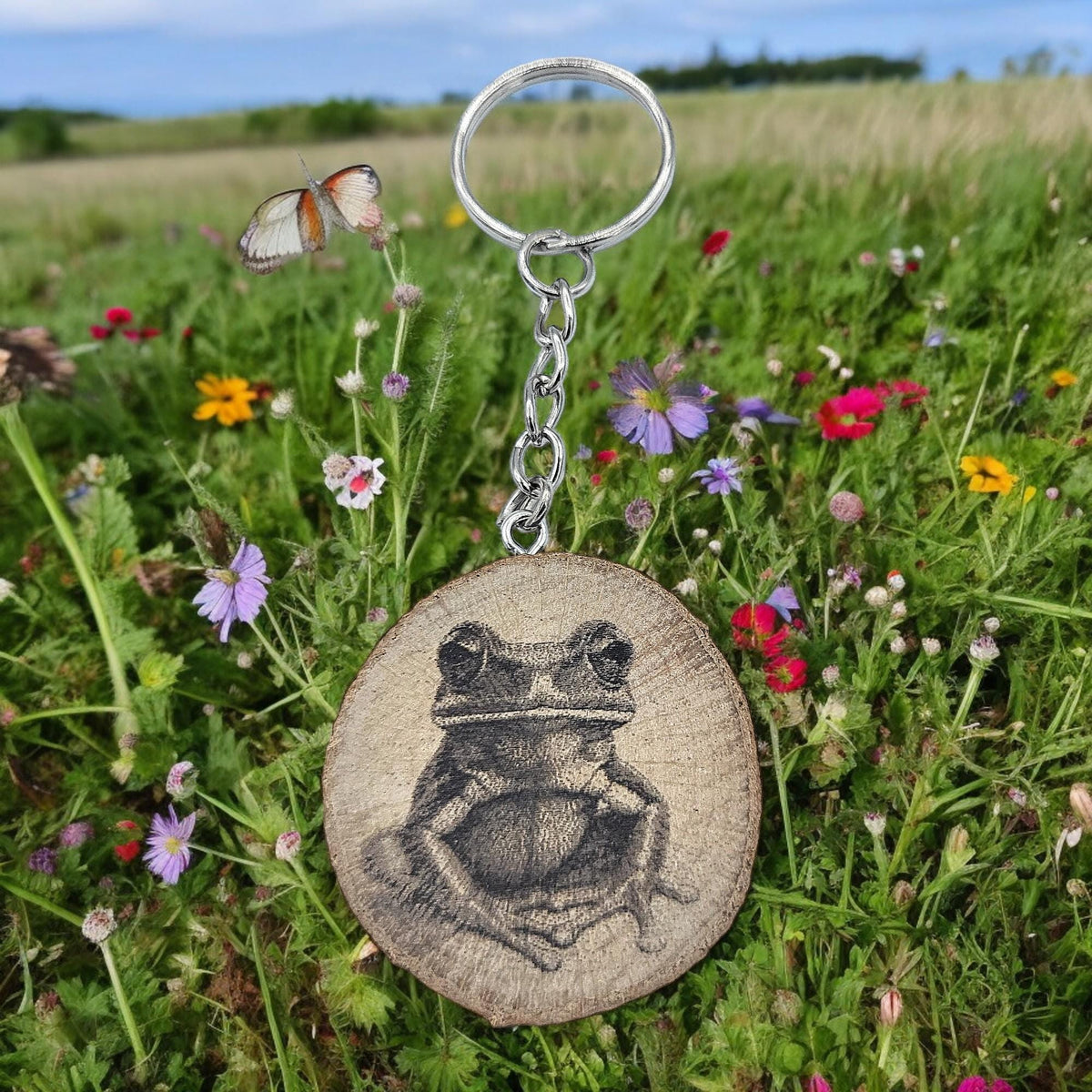 Grüner Baumfrosch Handgefertigter und naturbelassener Einzelstück Lasergravierter Schlüsselanhänger aus Holz