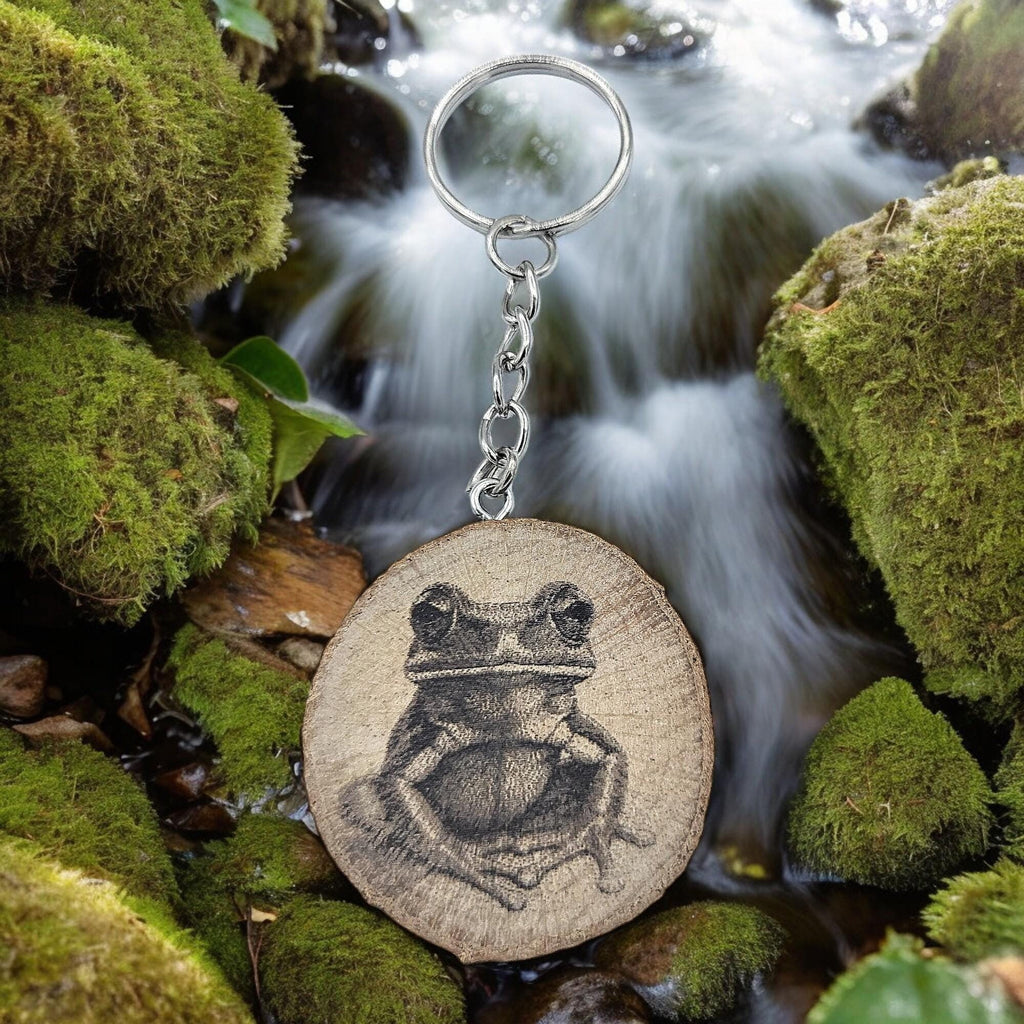 Grüner Baumfrosch Handgefertigter und naturbelassener Einzelstück Lasergravierter Schlüsselanhänger aus Holz